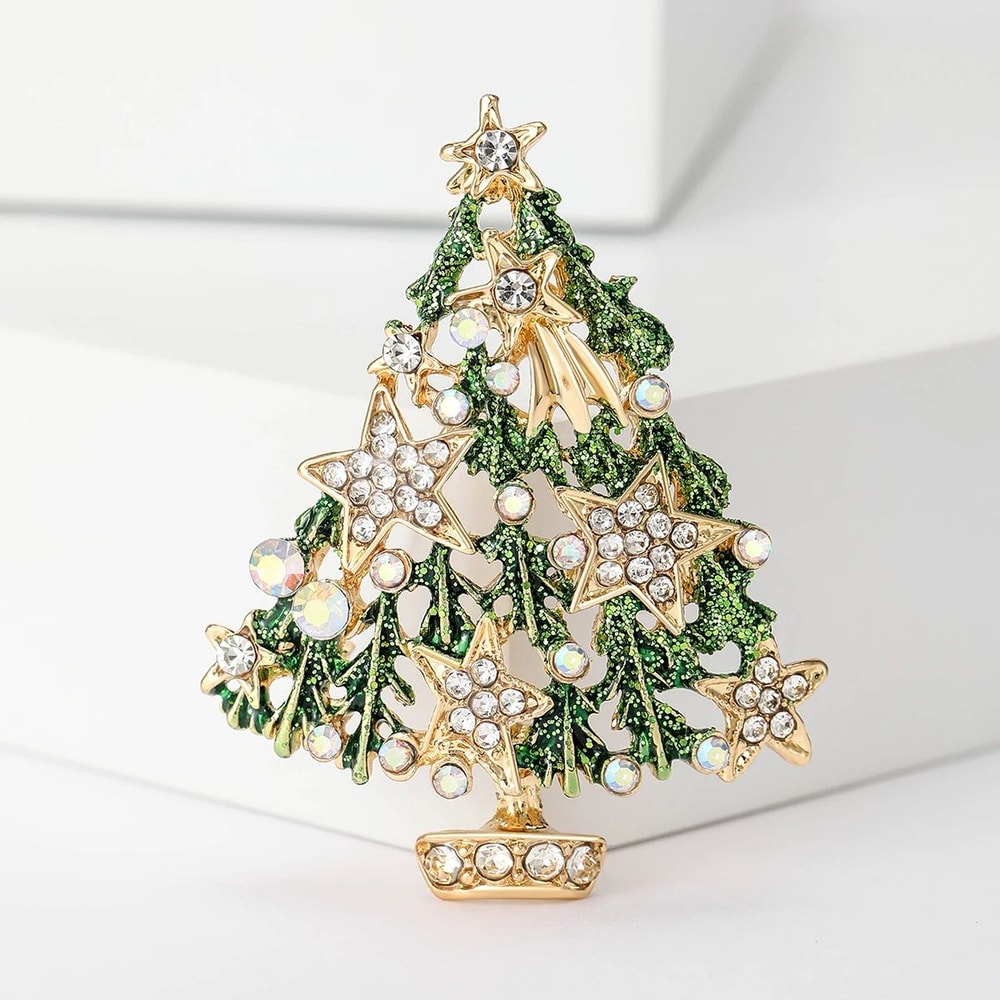 Rhinestone Enamel Christmas Tree Brooch Pin Festive Holiday Plant Lapel Jewelry For Women Men 1