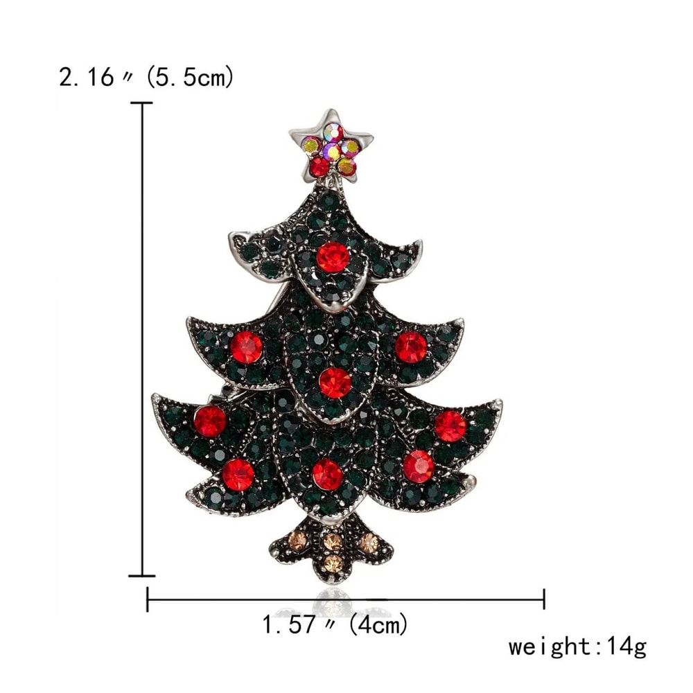 Vintage Rhinestone Christmas Tree Brooch Pin Sparkling Enamel Holiday Lapel Jewelry For Women Men 4