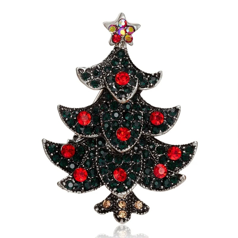 Vintage Rhinestone Christmas Tree Brooch Pin Sparkling Enamel Holiday Lapel Jewelry For Women Men 6