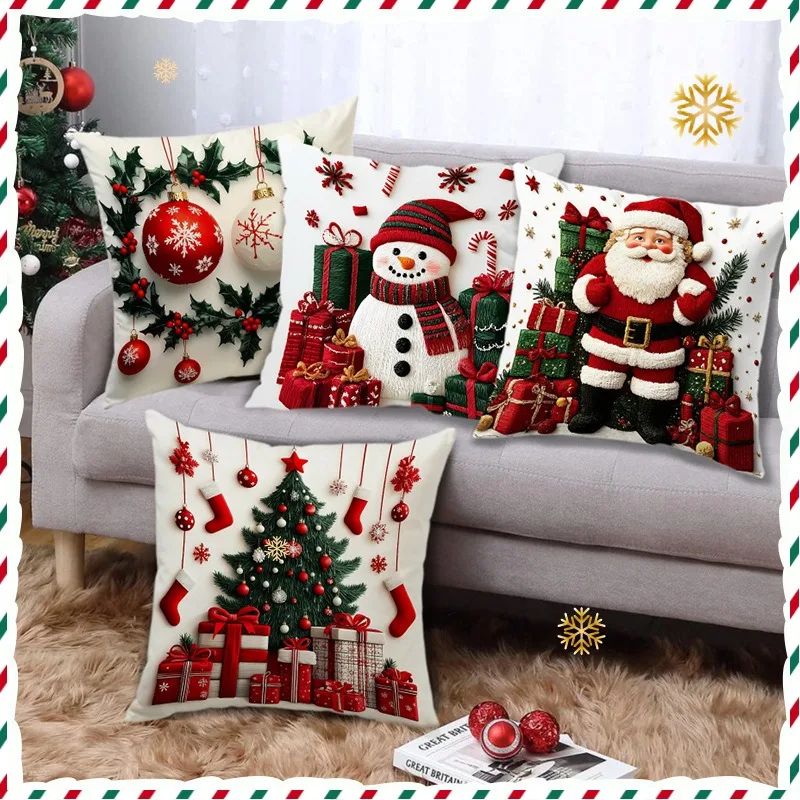 Christmas Snowman Plush Throw Pillow Cover Festive Linen Sofa Cushion Case For Holiday Home Decor 4