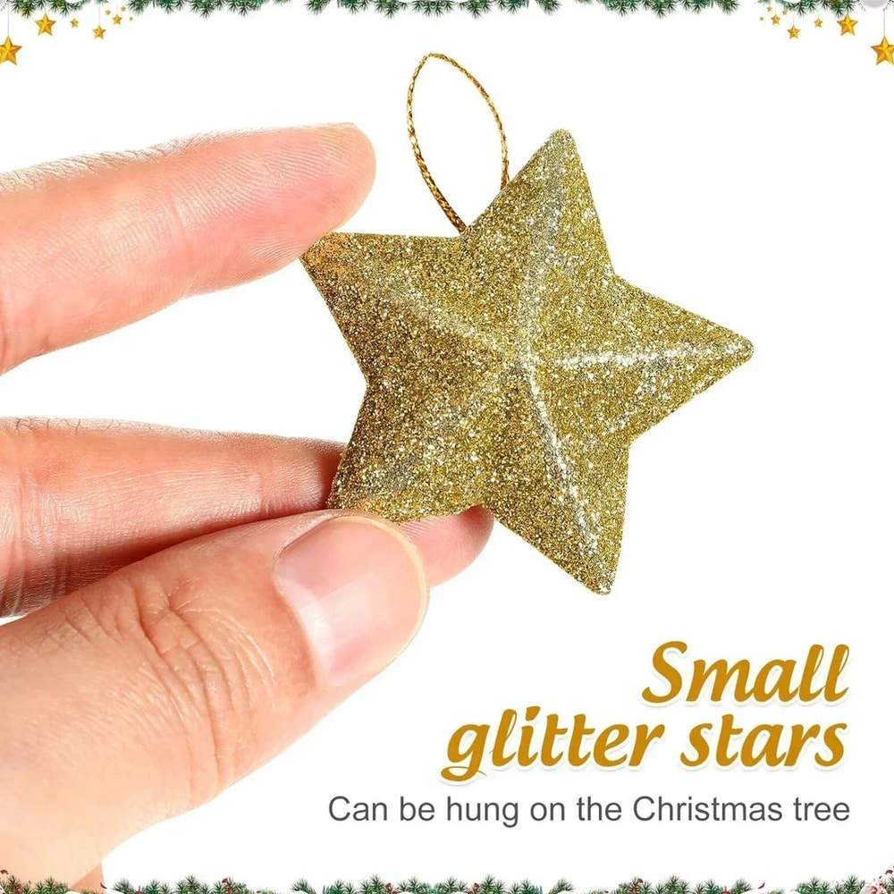 24pcs Gold Glitter Star Christmas Ornaments Sparkling Hanging Tree Decorations For Holiday Party 1