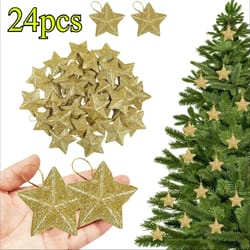24pcs gold glitter star christmas ornaments – sparkling hanging tree decorations for holiday party & home decor