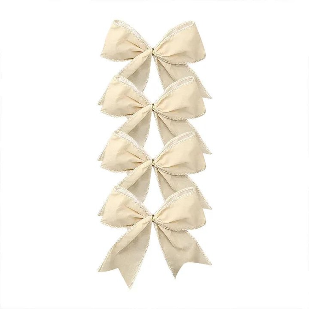 Red Fabric Christmas Bow Decorations Festive Tree Wreath Hanging Ornaments 6