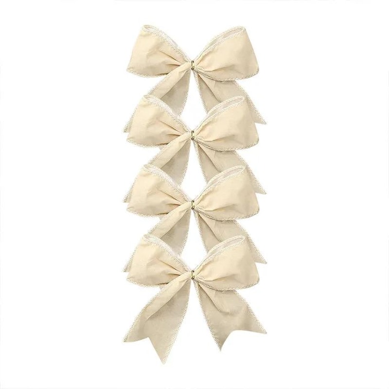 Red Fabric Christmas Bow Decorations Festive Tree Wreath Hanging Ornaments 6