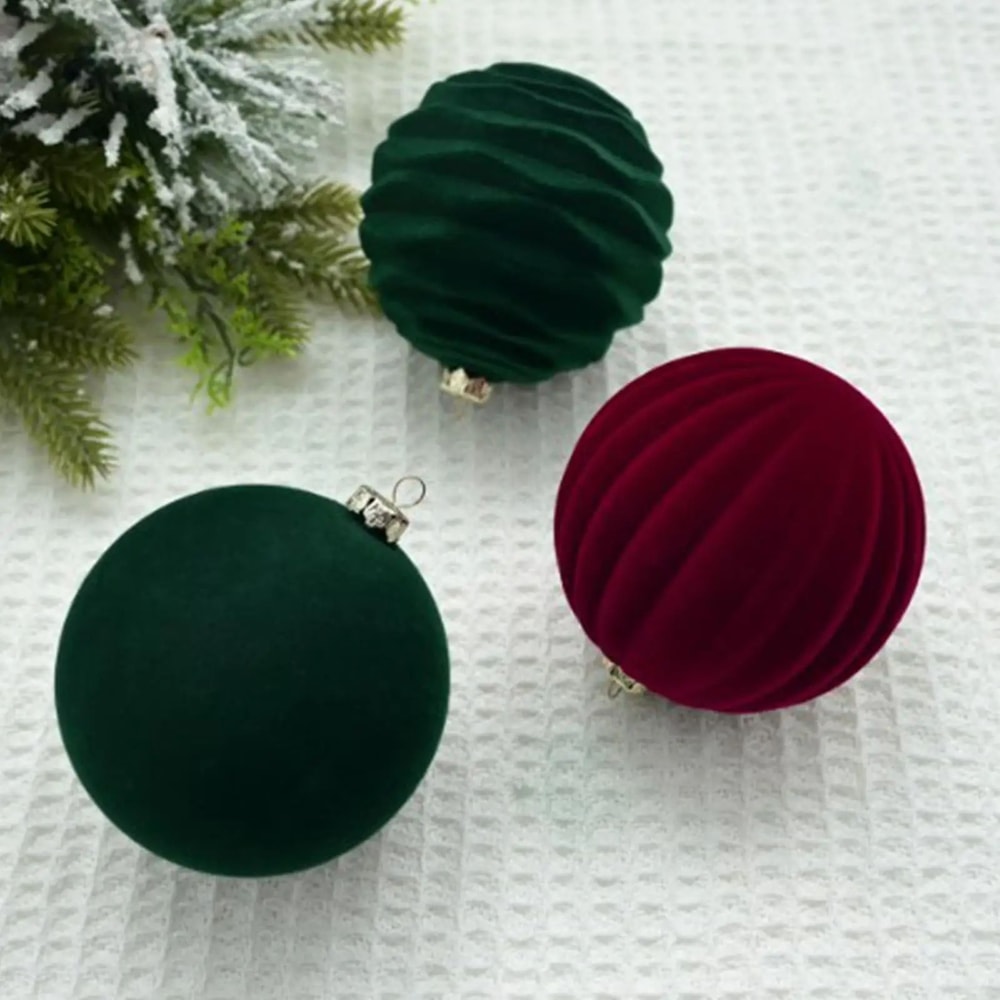 Wine Red Flocked Christmas Ball Ornaments Set Velvet Xmas Tree Hanging Decorations For Holiday Hom 2