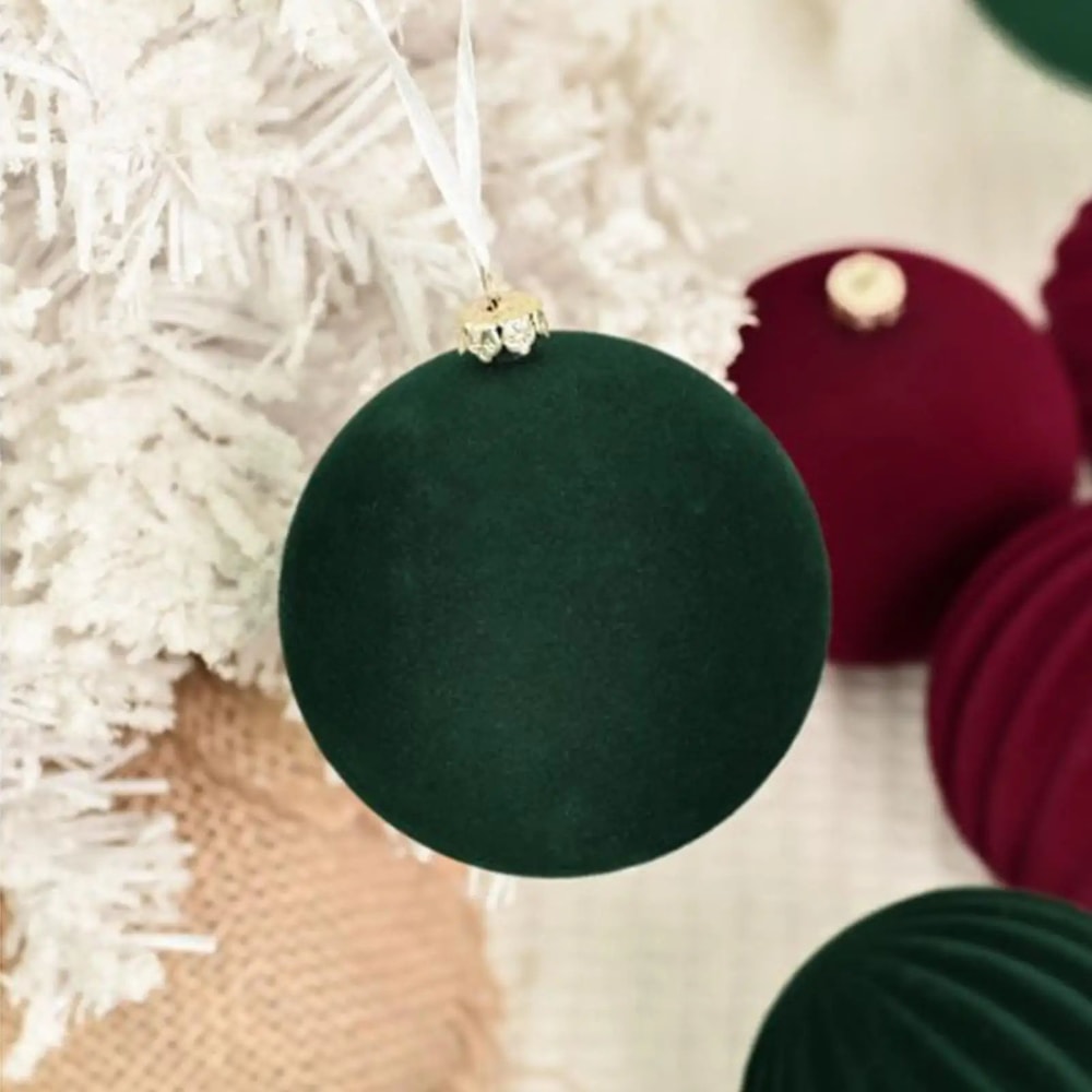 Wine Red Flocked Christmas Ball Ornaments Set Velvet Xmas Tree Hanging Decorations For Holiday Hom 0