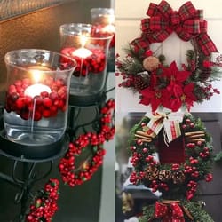 artificial red berry stems for christmas decor – mini fake cherry berries for diy wreaths & floral arrangements