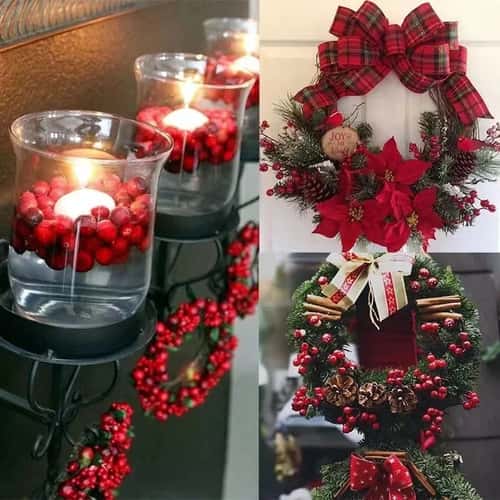 Artificial Red Berry Stems for Christmas Decor – Mini Fake Cherry Berries for DIY Wreaths & Floral Arrangements