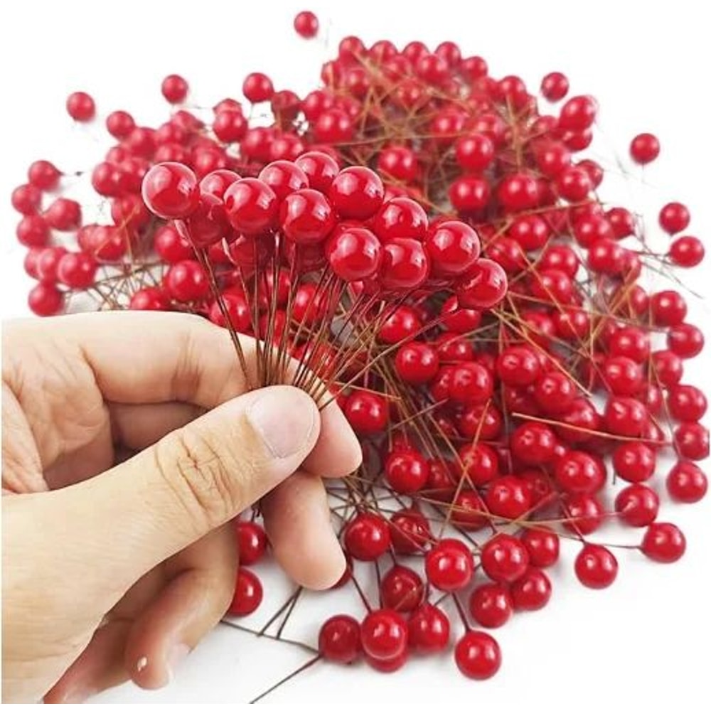 Artificial Red Berry Stems For Christmas Decor Mini Fake Cherry Berries For DIY Wreaths Floral Ar