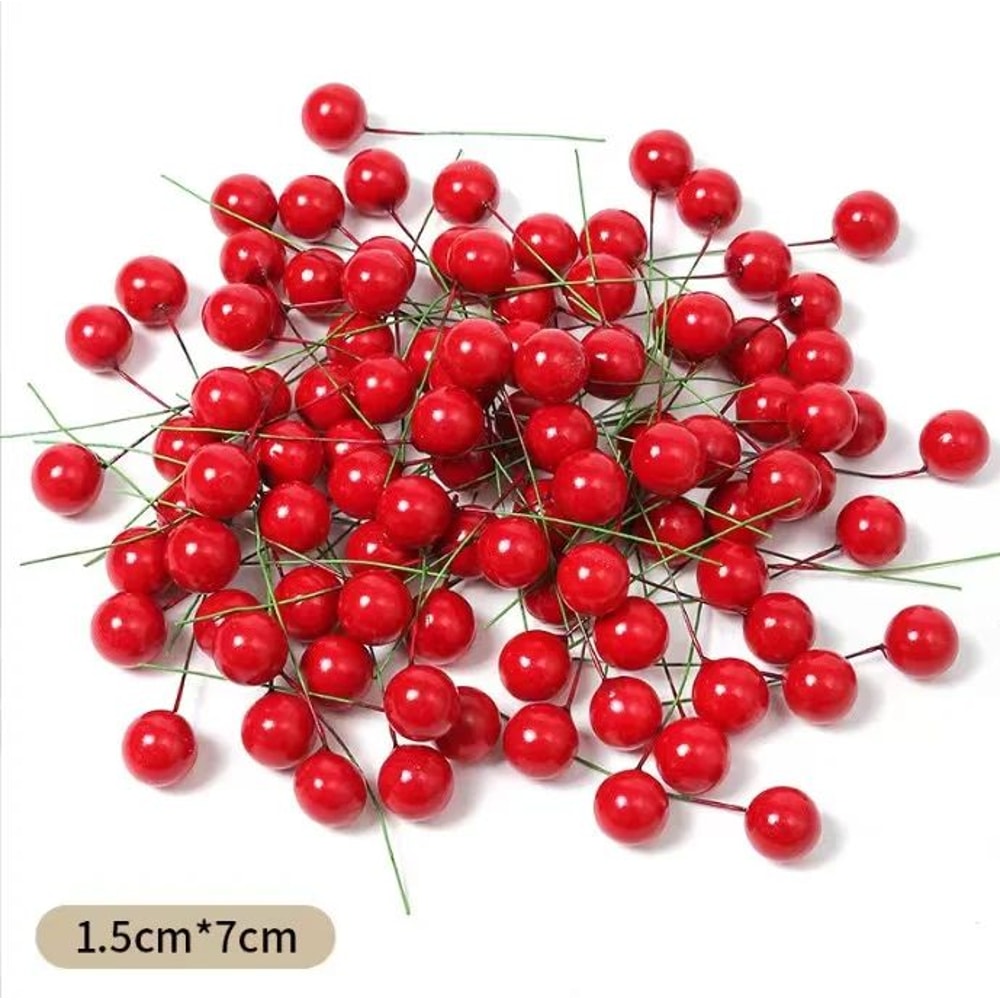 Artificial Red Berry Stems For Christmas Decor Mini Fake Cherry Berries For DIY Wreaths Floral Ar