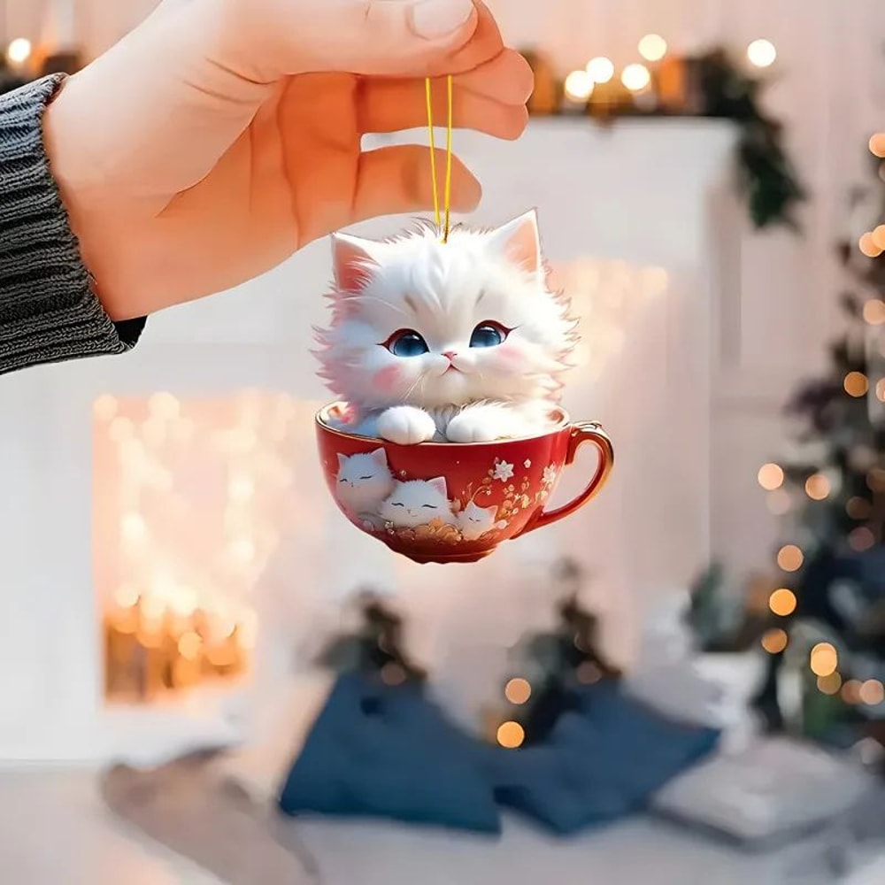 Cartoon Acrylic Christmas Tree Hanging Ornament 2D Flat Xmas Tree Pendant For Holiday Tree Home D 3