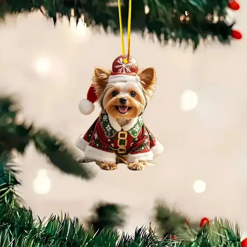 Cartoon Acrylic Christmas Tree Hanging Ornament 2D Flat Xmas Tree Pendant For Holiday Tree Home D 24
