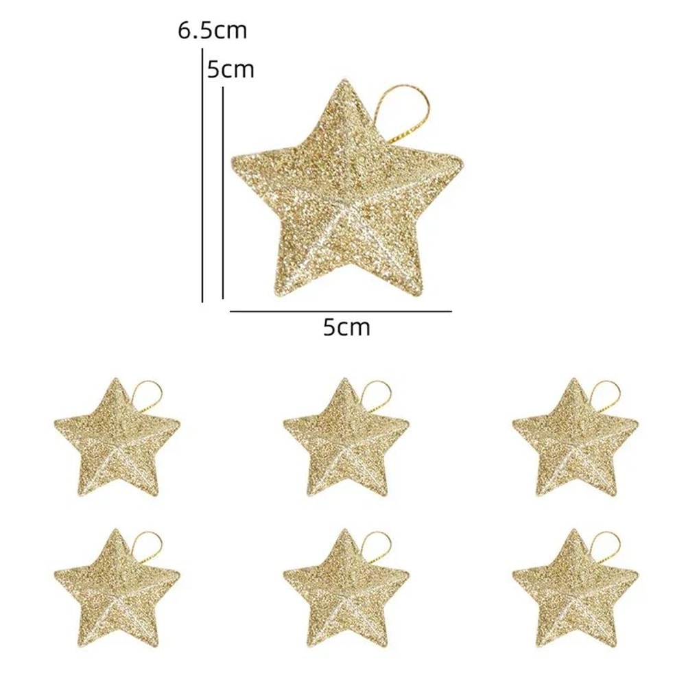 Gold Glitter Star Christmas Tree Ornaments FivePoint Hanging Star Decorations For Holiday Home Dec 8