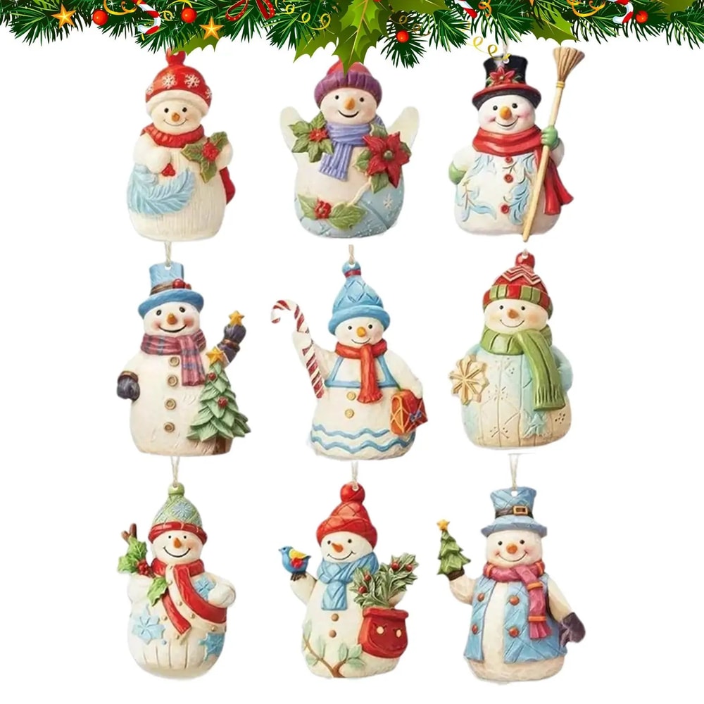 Wooden Snowman Christmas Tree Ornaments Set Rustic Hanging Snowman Decorations For Holiday Home De 4