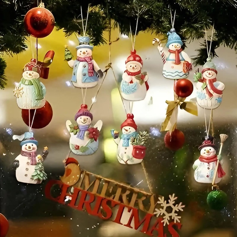 Wooden Snowman Christmas Tree Ornaments Set Rustic Hanging Snowman Decorations For Holiday Home De 2