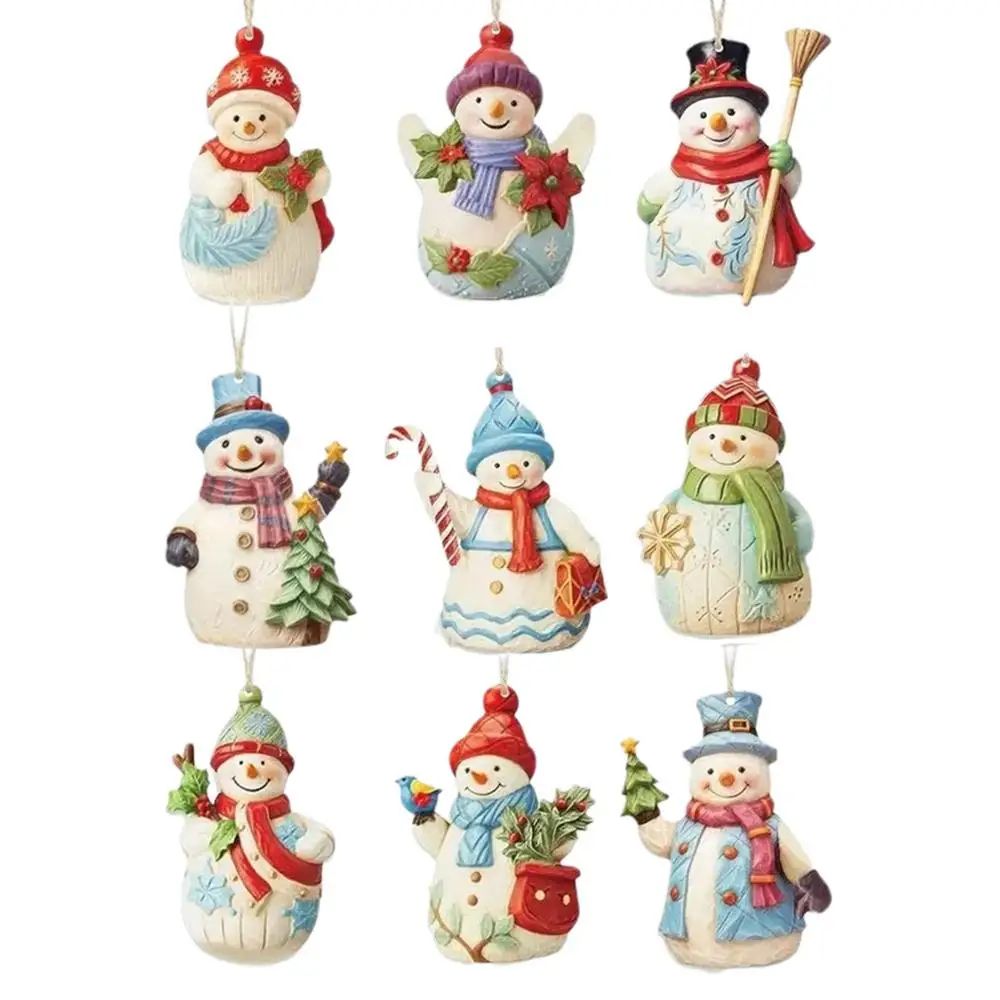 Wooden Snowman Christmas Tree Ornaments Set Rustic Hanging Snowman Decorations For Holiday Home De 6