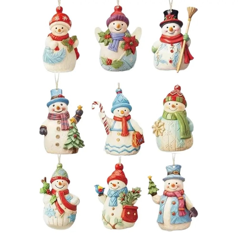 Wooden Snowman Christmas Tree Ornaments Set Rustic Hanging Snowman Decorations For Holiday Home De 6