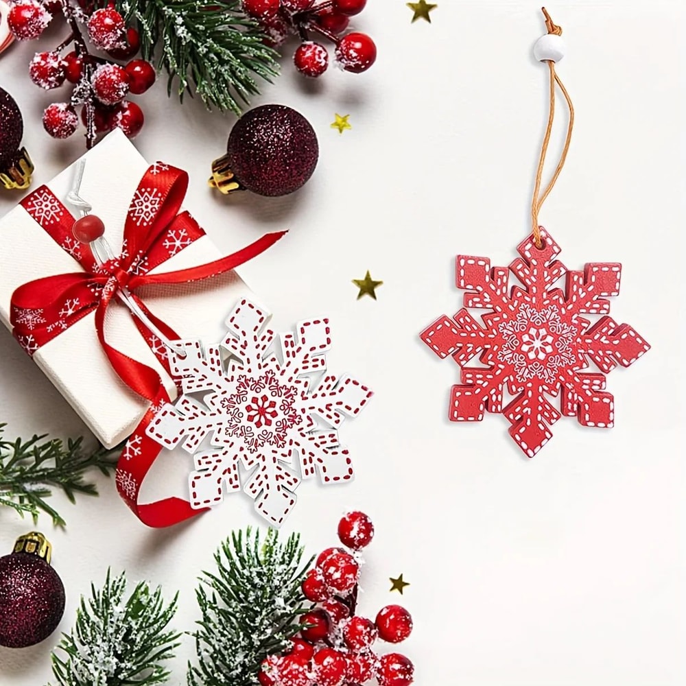 Rustic Wooden Snowflake Star Christmas Ornaments Natural Wood Hanging Tree Decorations For Holida 0