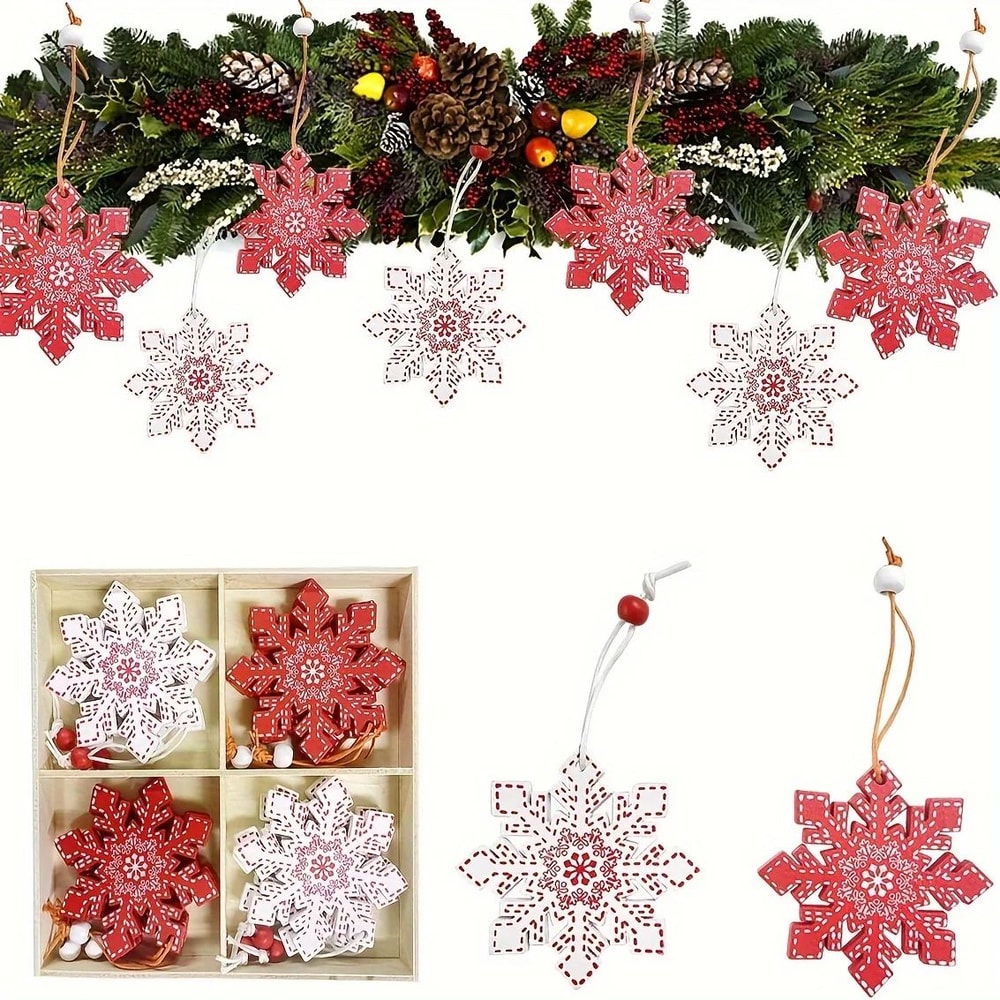 Rustic Wooden Snowflake Star Christmas Ornaments Natural Wood Hanging Tree Decorations For Holida 2