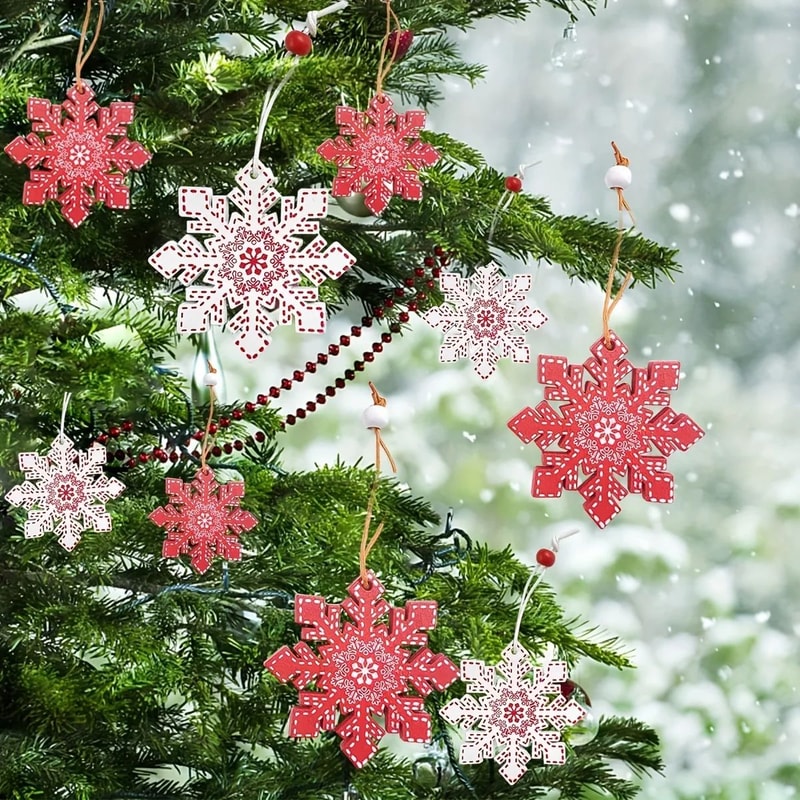 Rustic Wooden Snowflake Star Christmas Ornaments Natural Wood Hanging Tree Decorations For Holida 1