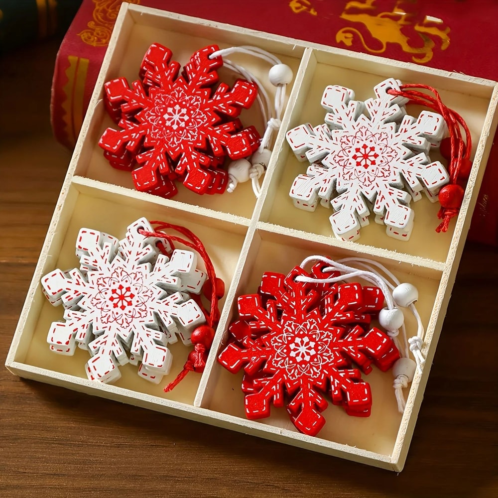 Rustic Wooden Snowflake Star Christmas Ornaments Natural Wood Hanging Tree Decorations For Holida 6