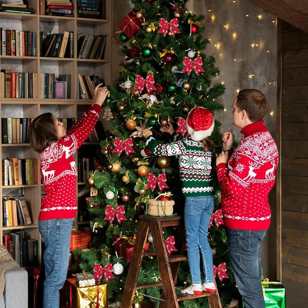 Red Velvet Christmas Wreath Bows 10pcs Holiday Tree Garland Decorative Bows For Festive Home Deco