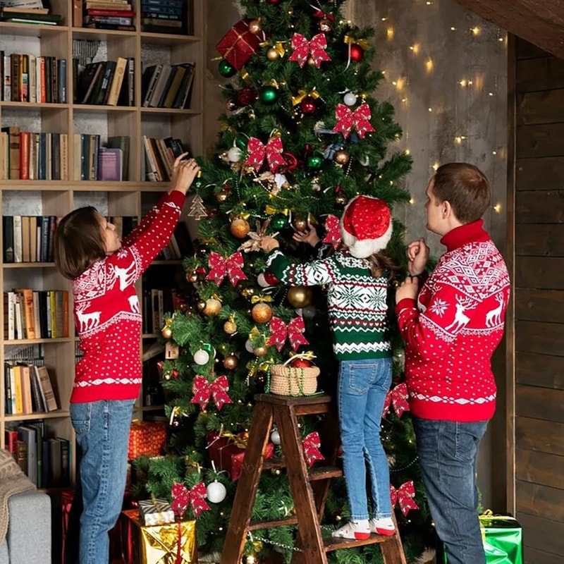 Red Velvet Christmas Wreath Bows 10pcs Holiday Tree Garland Decorative Bows For Festive Home Deco