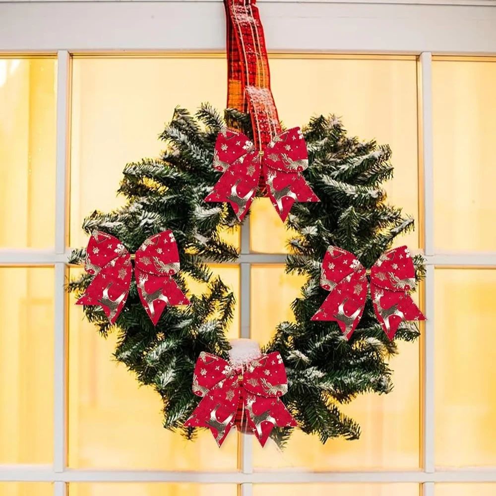Red Velvet Christmas Wreath Bows 10pcs Holiday Tree Garland Decorative Bows For Festive Home Deco
