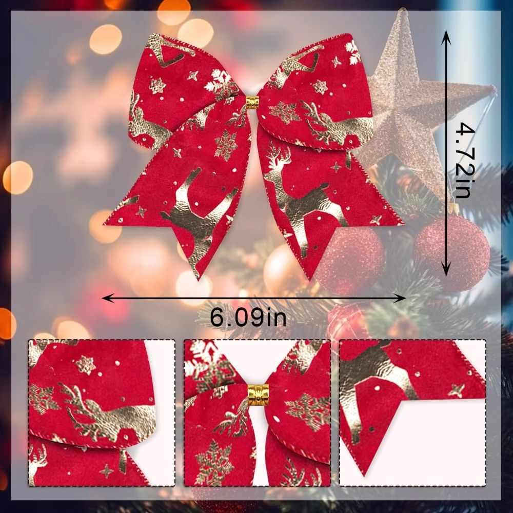 Red Velvet Christmas Wreath Bows 10pcs Holiday Tree Garland Decorative Bows For Festive Home Deco