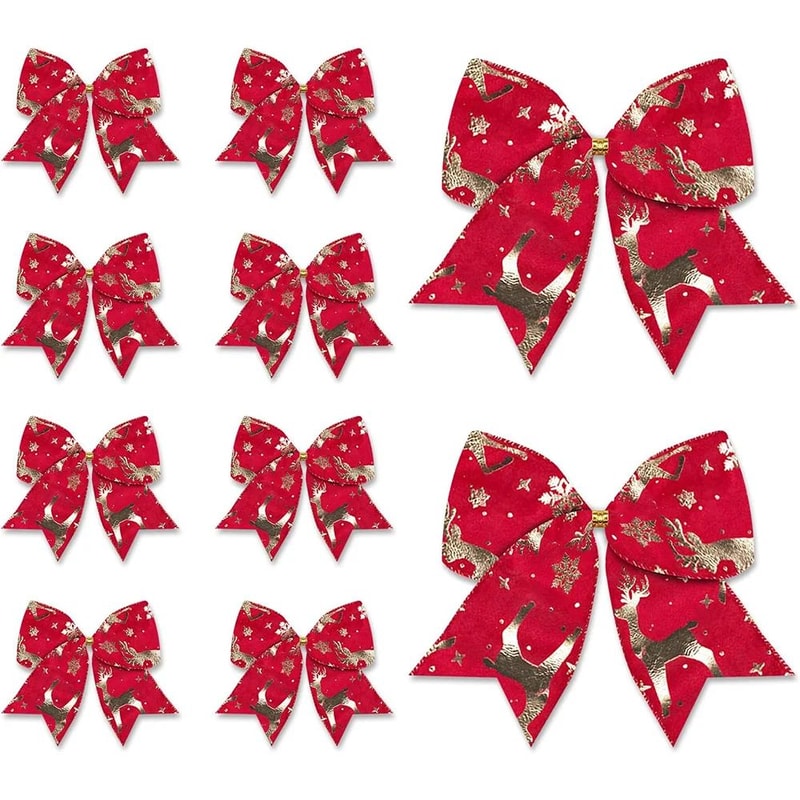 Red Velvet Christmas Wreath Bows 10pcs Holiday Tree Garland Decorative Bows For Festive Home Deco