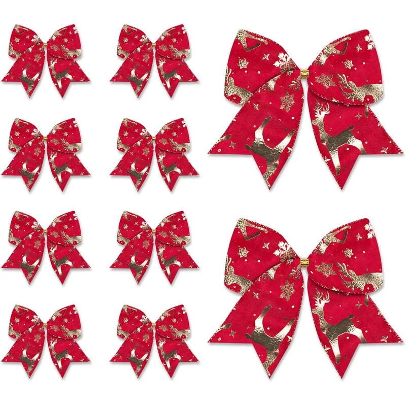 Red Velvet Christmas Wreath Bows 10pcs Holiday Tree Garland Decorative Bows For Festive Home Deco