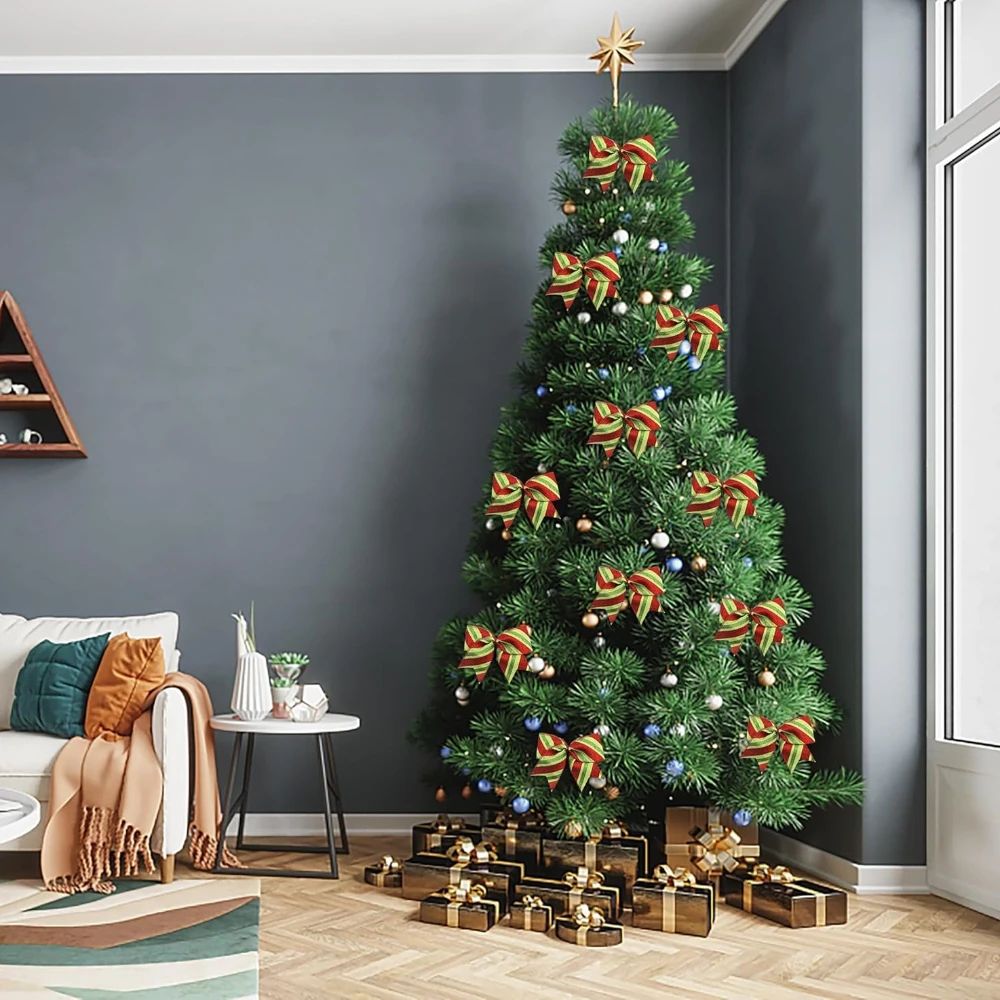 Glitter Red Green Stripe Christmas Burlap Bows 10PCS Festive Wreath Tree Decoration Bows 2