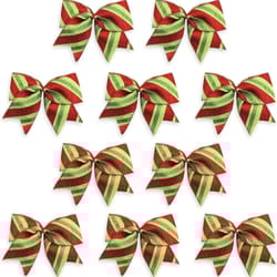 glitter red & green stripe christmas burlap bows – 10pcs festive wreath & tree decoration bows