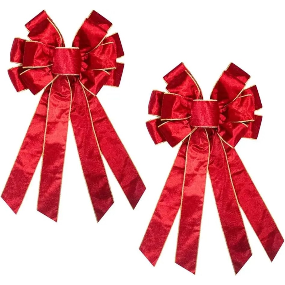 Large Red Velvet Burlap Christmas Wreath Bows 2 Pcs Holiday Tree Topper Front Door Decoration Bow 5