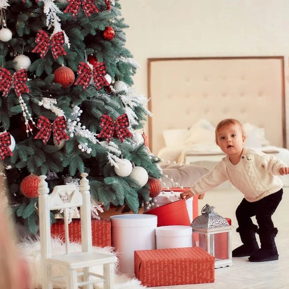 Red Black Buffalo Plaid Christmas Wreath Bows 10 Pcs Snowflake Burlap Tree Door Decoration Bows 2