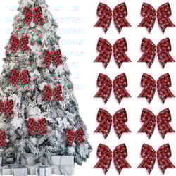 red black buffalo plaid christmas wreath bows – 10 pcs snowflake burlap tree & door decoration bows