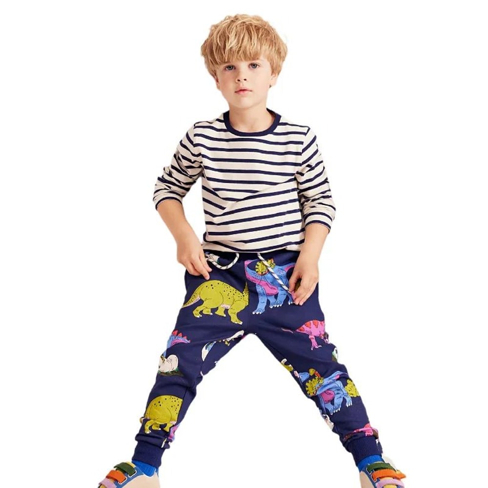 Jumping Meters Kids Dinosaur Sweatpants Adjustable Drawstring Toddler Baby Trousers For Boys And 2
