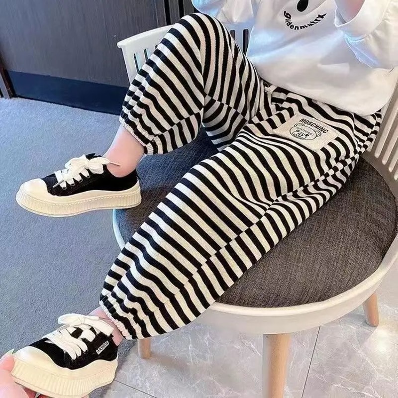 CozyStride Kids Striped Jogger Pants Thermal Drawstring Toddler Sweatpants For Boys Girls 46Y 0