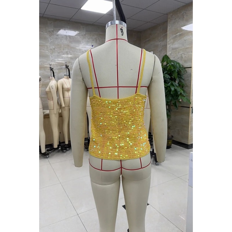 Hirigin Sequin Crochet Crop Top Sparkly Backless Boho Knit Camisole Beach Tank For Women 4