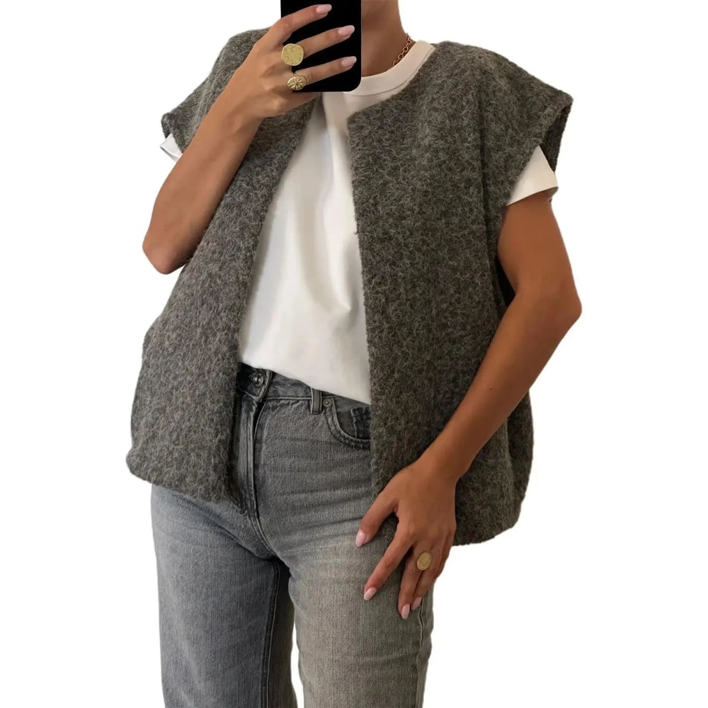 Dongdaemun Elegant DoubleSided Wool Vest Korean VNeck HandSewn Womens Outerwear Jacket 7