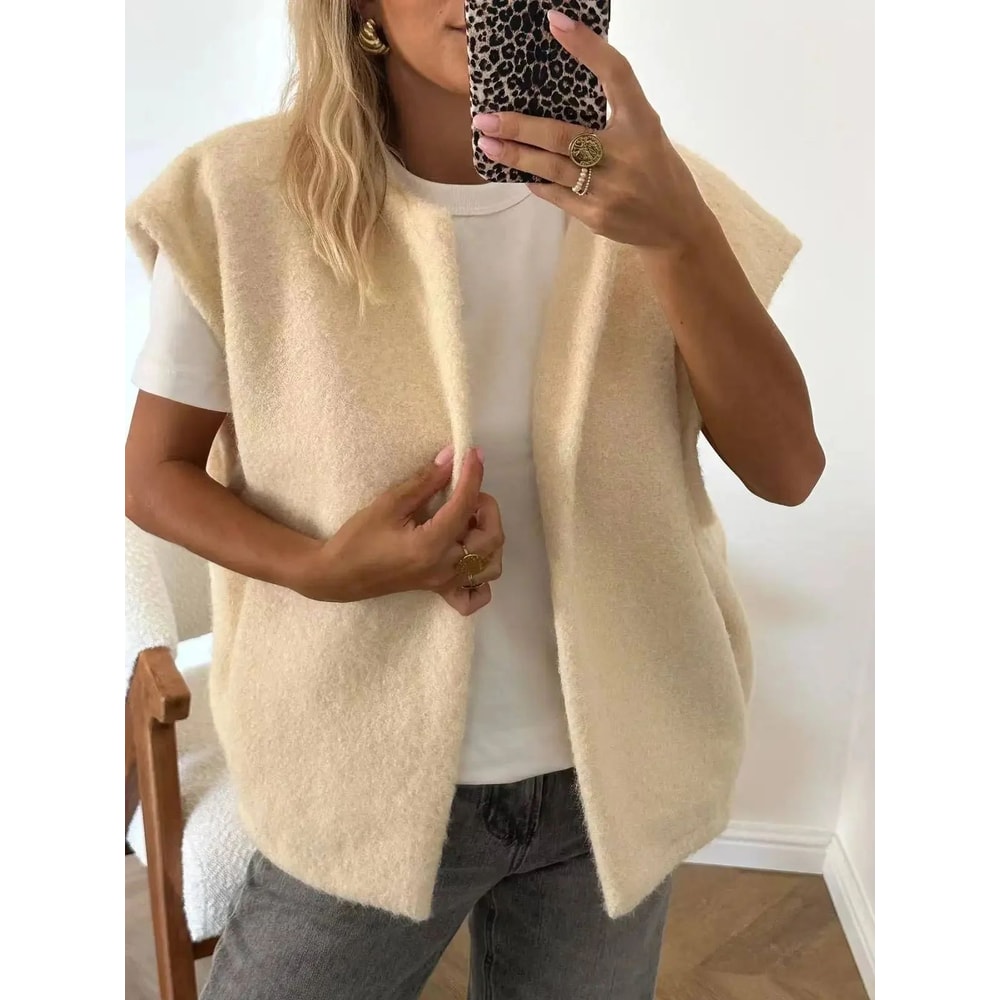 Dongdaemun Elegant DoubleSided Wool Vest Korean VNeck HandSewn Womens Outerwear Jacket 8