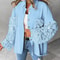 Sequin Colorblock Shacket Jacket Womens Contrast ButtonUp Raw Hem High Street Coat 13