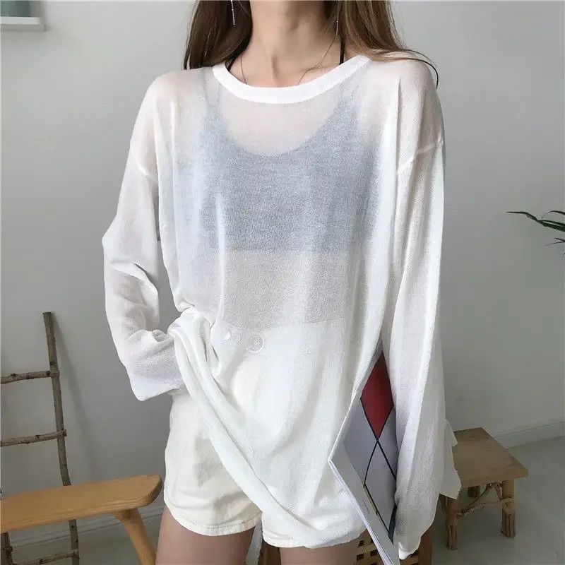 Korean Sheer Long Sleeve TShirt Womens Loose SunProtective Ulzzang Summer Tee 7