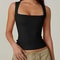 Y2K Square Neck DoubleLayer Tank Top Womens Slim Fit Sleeveless Basic Crop Camisole 10