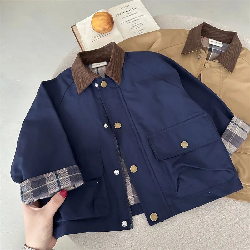 Kids Patchwork Trench Jacket Casual Cargo Style Coat For Babies Toddlers 110Y 6