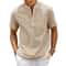 Mens Cotton Linen Henley Shirt Breathable Short Sleeve Casual Beach Tee 3