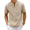 Mens Cotton Linen Henley Shirt Breathable Short Sleeve Casual Beach Tee 5