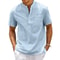 Mens Cotton Linen Henley Shirt Breathable Short Sleeve Casual Beach Tee 6