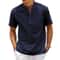 Mens Cotton Linen Henley Shirt Breathable Short Sleeve Casual Beach Tee 7