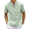 Mens Cotton Linen Henley Shirt Breathable Short Sleeve Casual Beach Tee 11